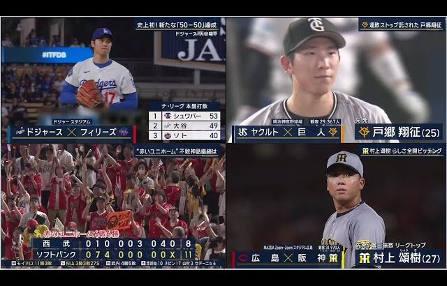 9月17日プロ野球ニュース 大谷翔平 二刀流で“50-50″💥阪神が６－１で広島に勝利し２連勝！佐藤輝が不在も11安打！巨人が４－２でヤクルトに勝利！勝率５割復帰！DeNAが１－０で中日に勝利し５連勝