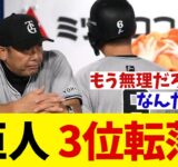 巨人　3位転落・・・【野球情報】【2ch 5ch】【なんJ なんG反応】【野球スレ】